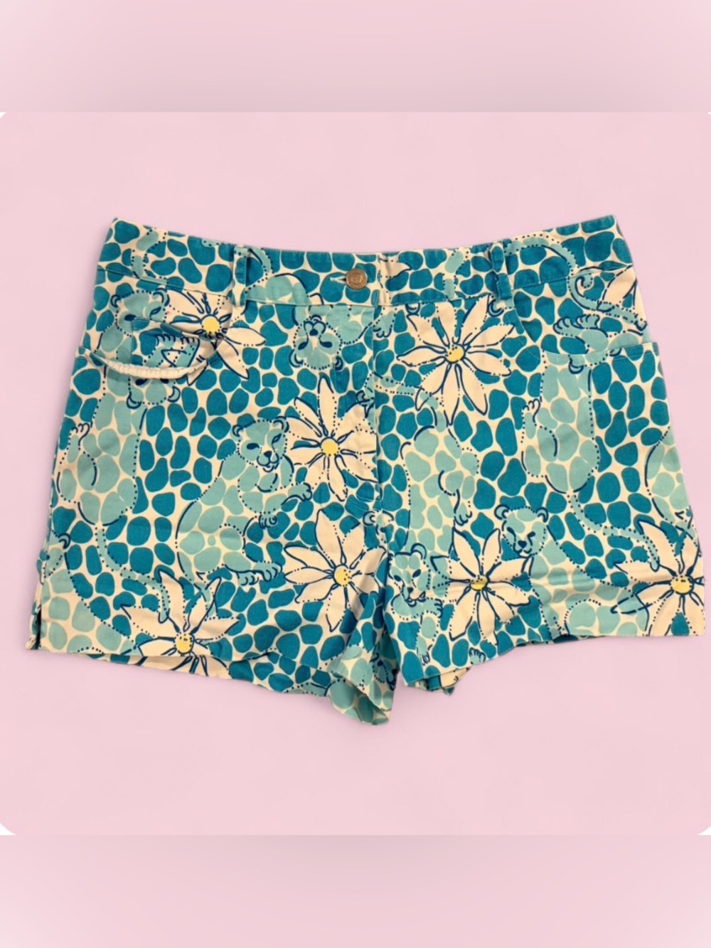 Vintage Lilly Pulitzer Preppy Blue Floral & Leopard Print Shorts Size 6